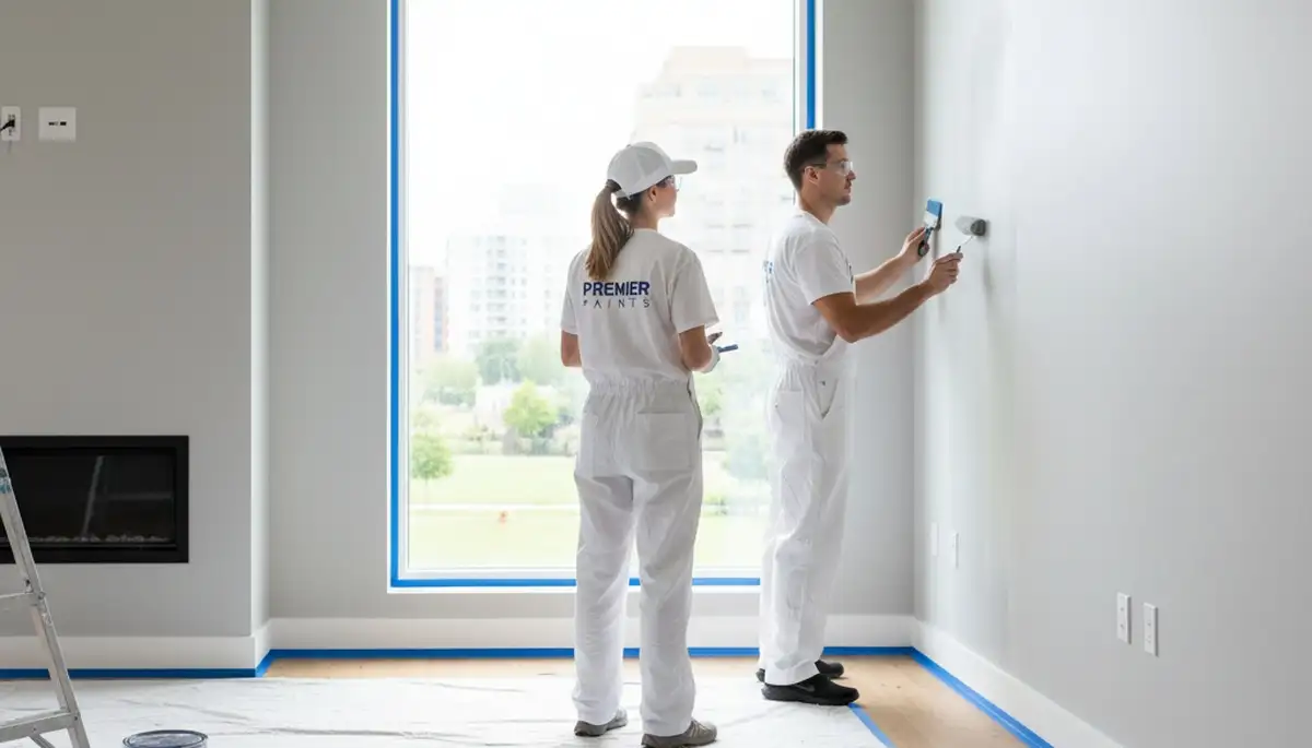 Interior house painters in Highland Park, IL preparing walls for a fresh room repaint